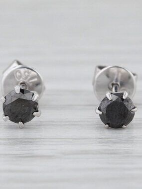 0.30ctw Black Diamond Stud Earrings 18k White Gold Round Solitaire Studs